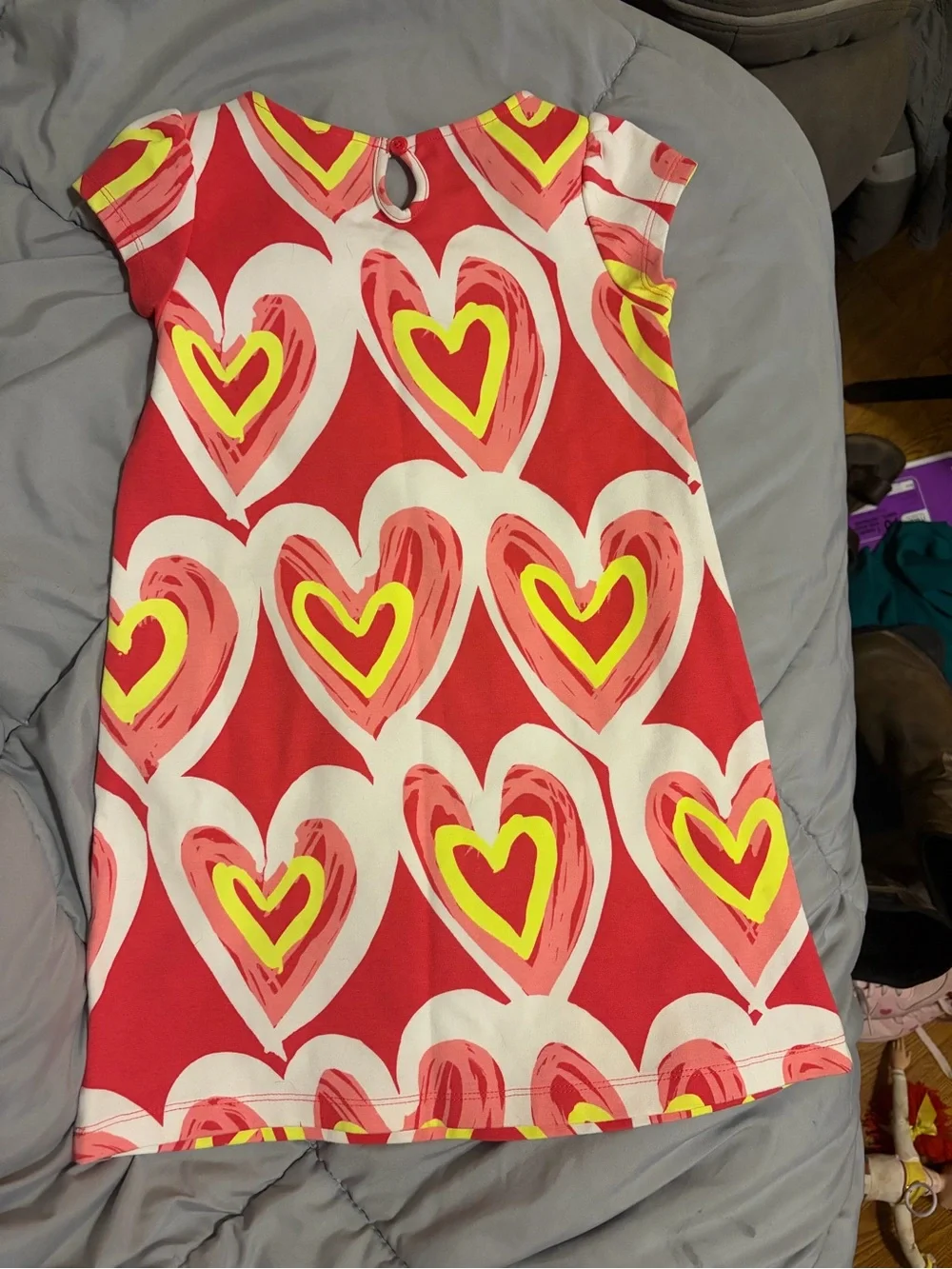 Gymboree Red Heart-Print Short Sleeve Nightgown with Pink and Yellow Accents